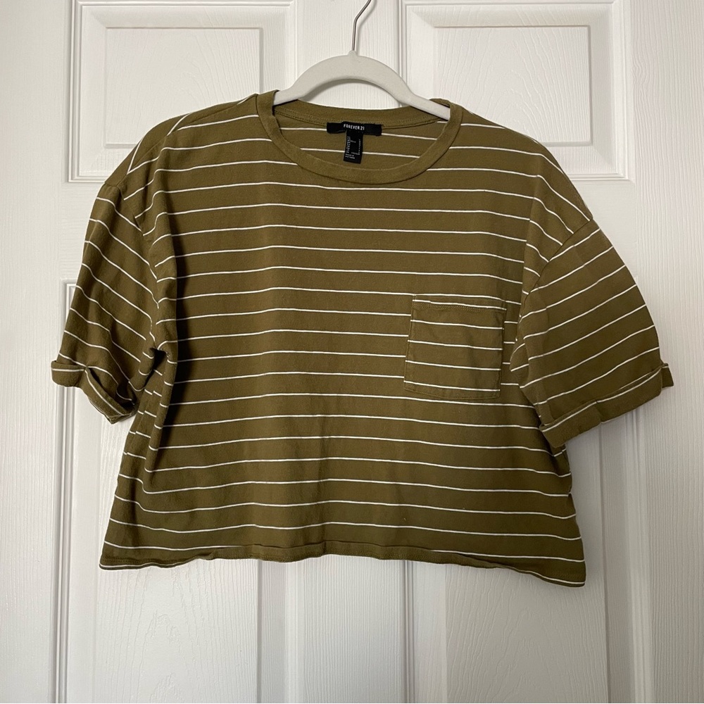 f21 olive green stripe shirt